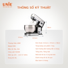 Máy nhồi bột đa năng UNIE EM5 dung tích 8L, 6 tốc độ đánh linh hoạt - Ảnh 8