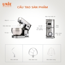 Máy nhồi bột đa năng UNIE EM5 dung tích 8L, 6 tốc độ đánh linh hoạt - Ảnh 7