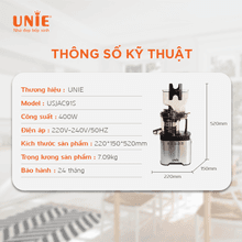 Máy ép chậm UNIE USJAC91S công suất 400W, vận hành êm ái - Ảnh 2