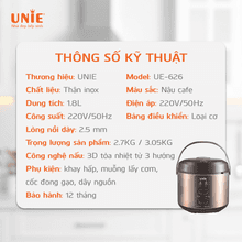 Nồi cơm điện UNIE UE-626 dung tích 1.8L, lòng nồi chống dính 5 lớp - Ảnh 8