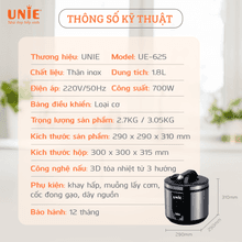 Nồi cơm điện UNIE UE - 625 dung tích 1.8L, lòng nồi chống dính Teflon - Ảnh 2